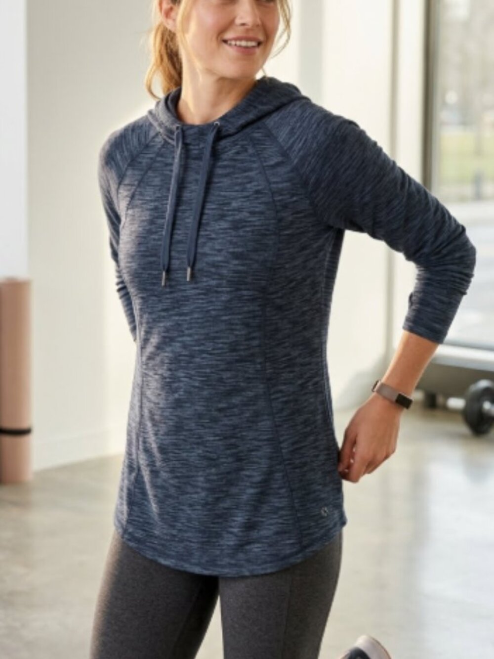 J. Jill Fit  dark blue and grey Space-dye Pullover Hoodie Size L